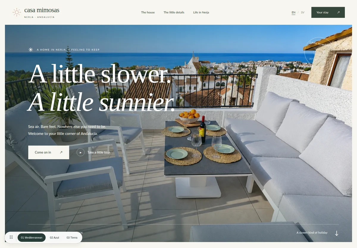 Förhandsvisning av Mediterranean: klassisk layout i olivgrönt och kalkvitt